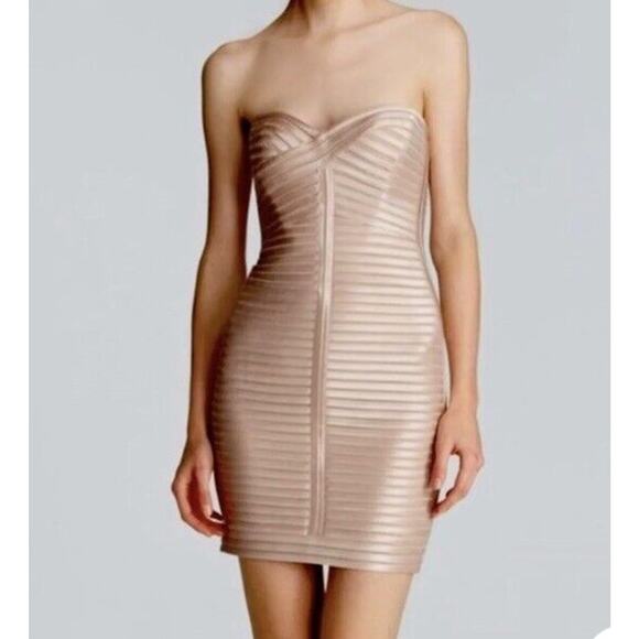 BCBGMaxAzria Strapless Beige Midi Dress - Picture 1 of 12